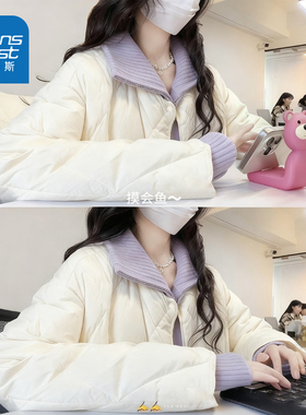 LB真维斯紫色外套女2025新款冬季加厚棉袄保暖女款好看菱格棉服