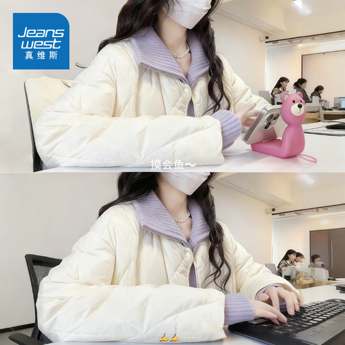 气质菱格加厚棉服外套女士