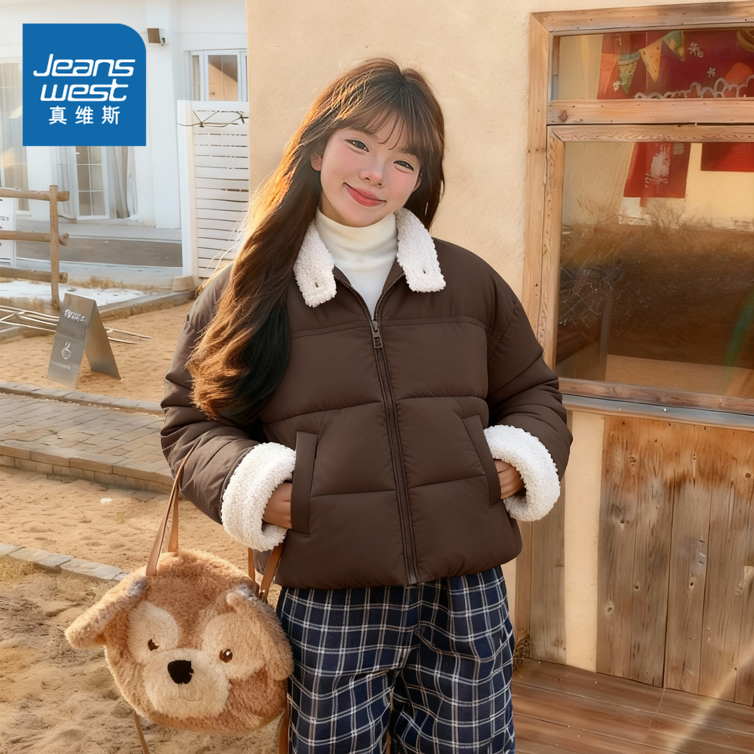 真维斯女士翻领加厚棉衣棉服外套