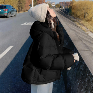 NOB真维斯黑色短款羽绒服女款2026新款保暖超好看冬装连帽厚外套