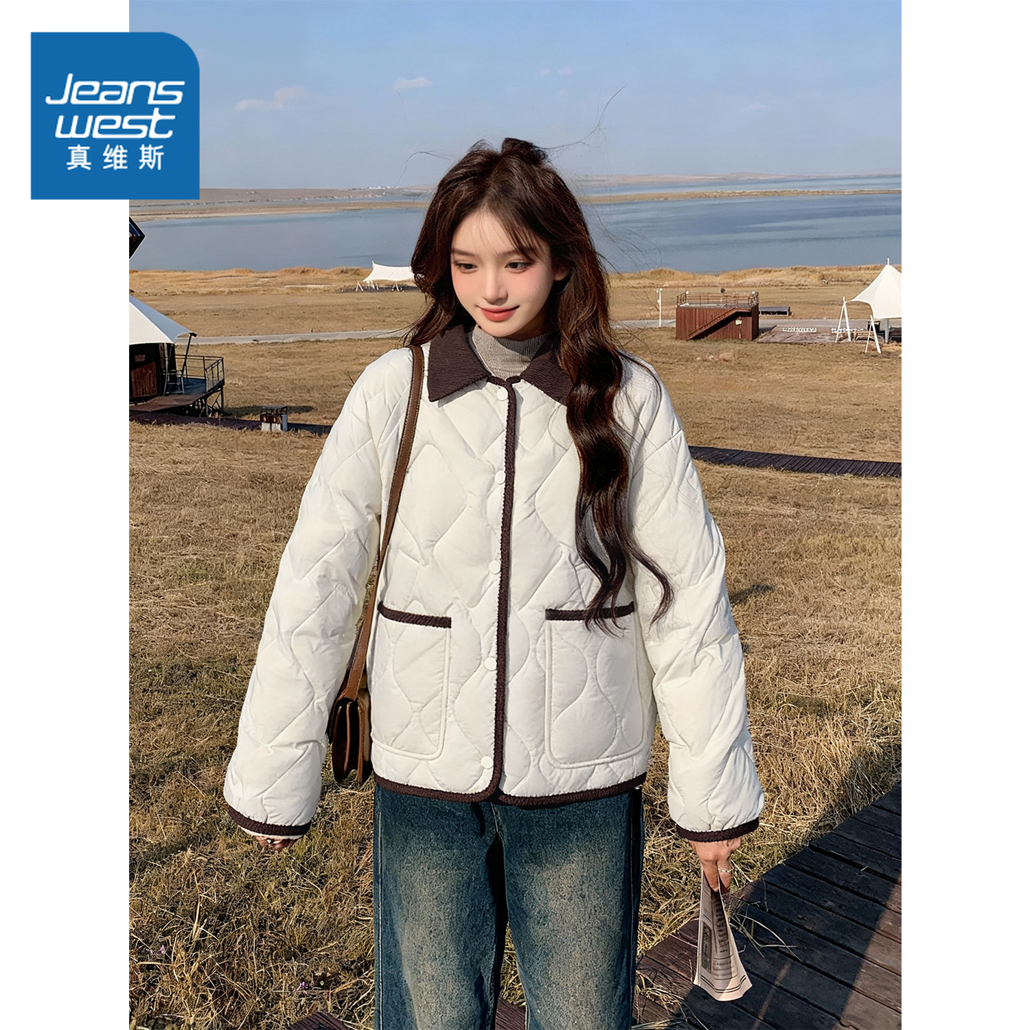 NOW真维斯小香风轻薄棉服女款2025新款冬季棉袄巨好看的夹棉外套