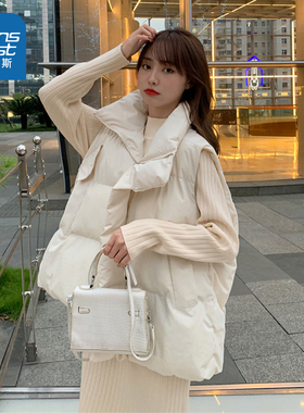LY真维斯白色棉服马甲女冬季2025新款时髦保暖背心女款棉袄外套
