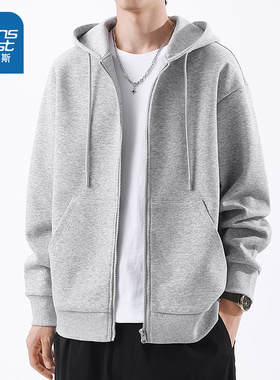 NN真维斯美式外套男款春秋季穿搭潮灰色开衫连帽卫衣青少年休闲衣