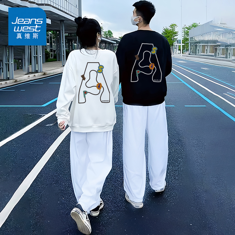 NG真维斯秋冬情侣装圆领卫衣2025新款趣味字母印花百搭套头上衣男