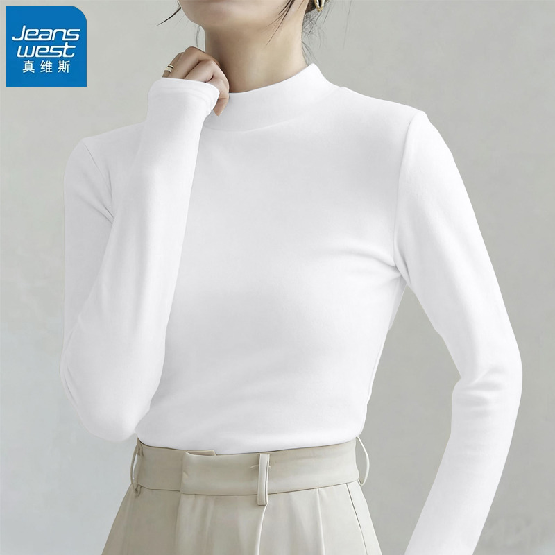 真维斯白色半高领内搭打底衫女