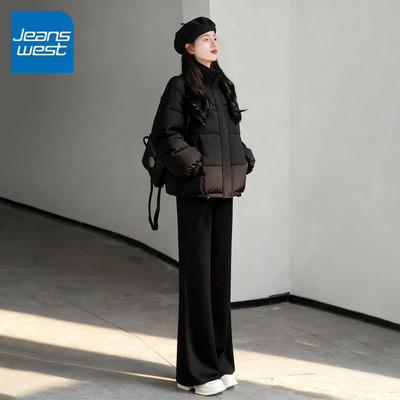 NOA真维斯黑色羽绒服女短款2025新款冬季宽松面包服立领保暖外套