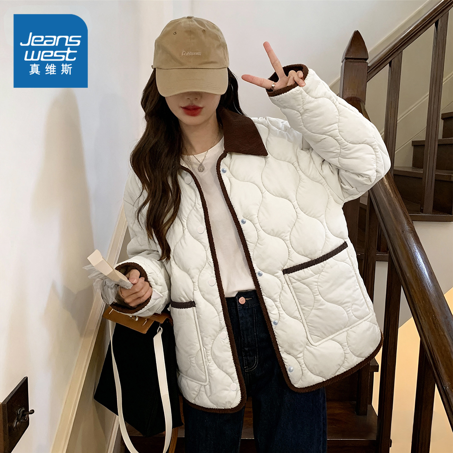 NOW真维斯轻薄棉服女款2025新款冬季保暖不臃肿巨好看的夹棉外套