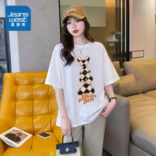 2023夏季 短袖 新款 女T恤舒适休闲时尚 圆领印花宽松版 LW真维斯女装
