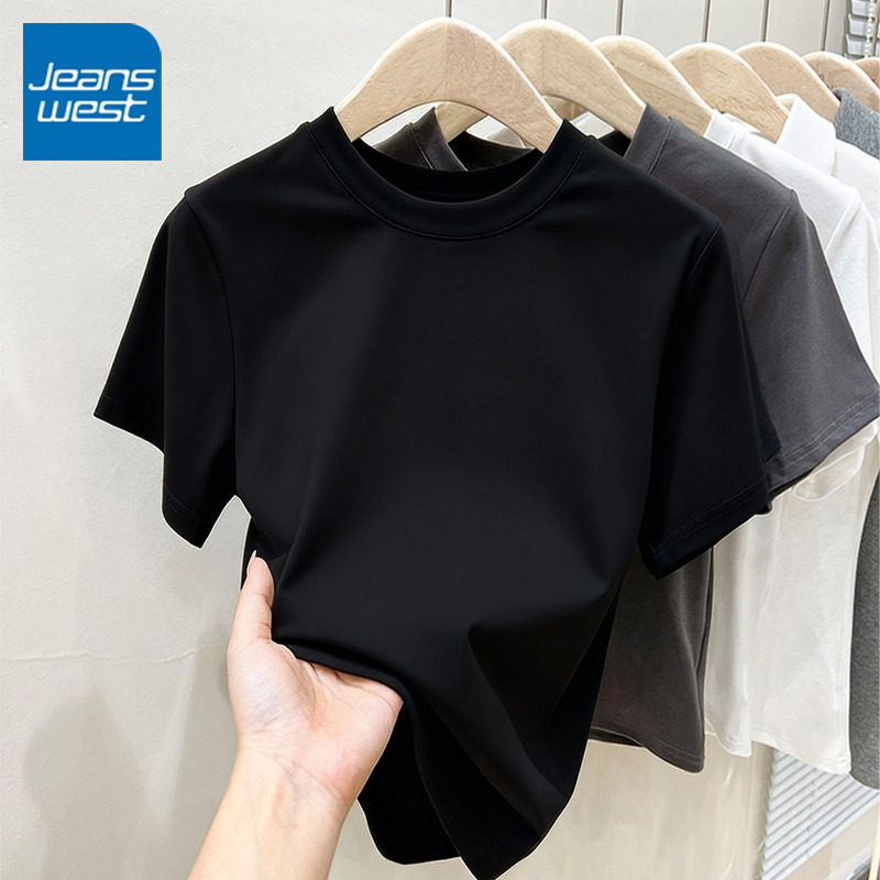 KYV真维斯黑色短袖t恤女2026新款夏季宽松纯棉显瘦大码无袖上