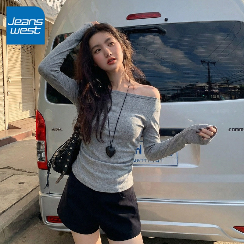 KCV真维斯辣妹一字肩长袖女夏季新款法式高级感百搭抹胸露肩上衣