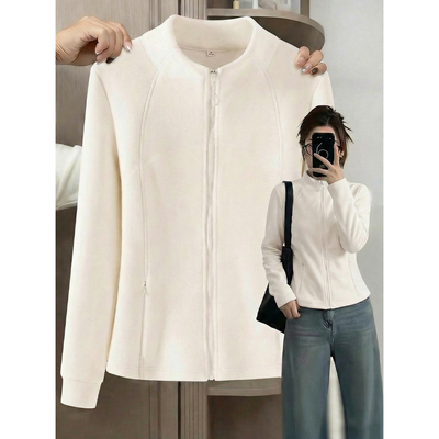 NOA真维斯杏色摇粒绒立领卫衣外套女2026秋款修身加绒冲锋衣内胆