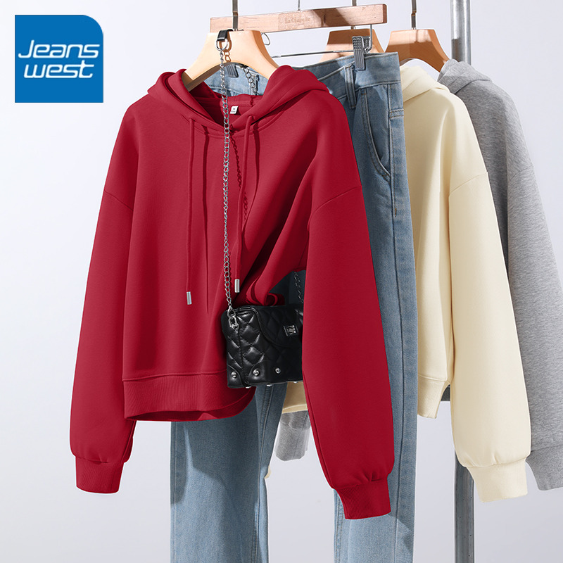 真维斯连帽短款卫衣女2025新款