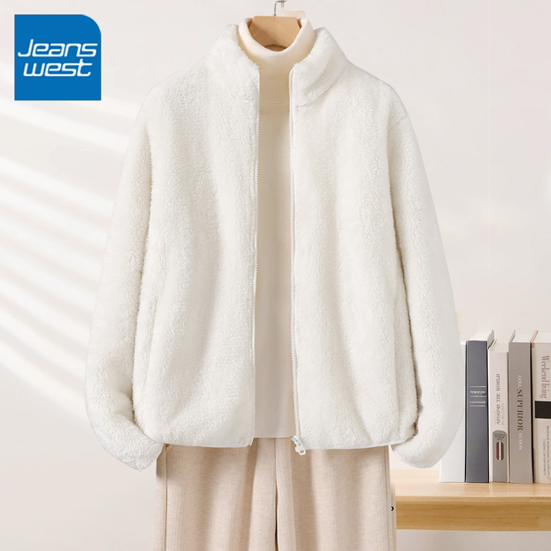 真维斯女舒棉绒立领开衫冬季新款