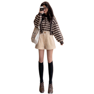 LE真维斯女装短裤2025年春季新款直筒松紧裤时尚潮流休闲简约裤子