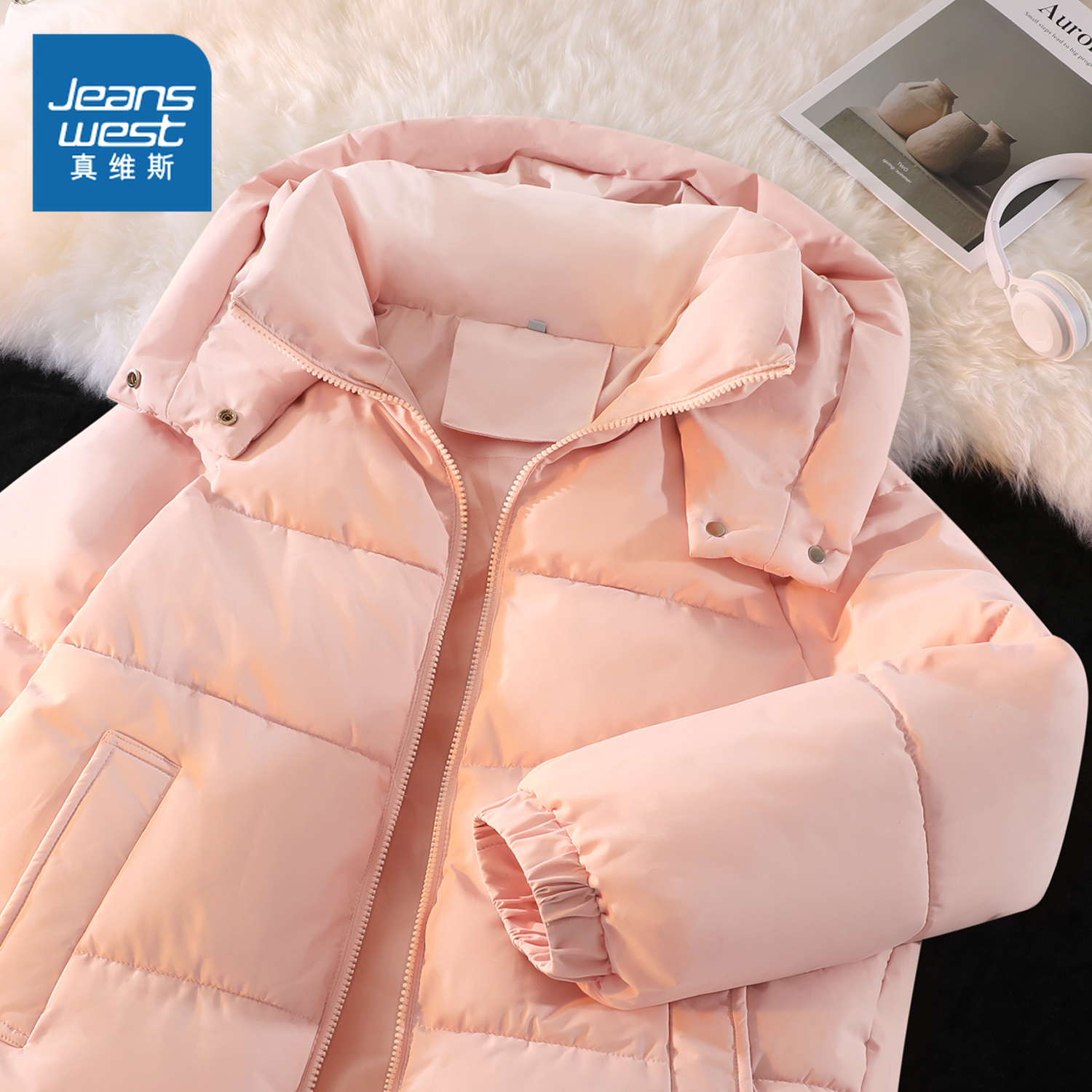 NOW真维斯粉色棉服厚外套女冬2025新款巨好看的夹棉棉袄宽松棉衣