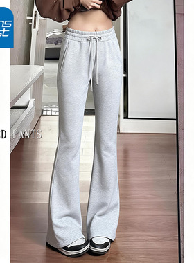 KV真维斯灰色高腰喇叭裤女2026秋季新款直筒休闲裤百搭显瘦微喇裤