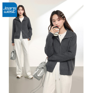 立领开衫 NOA真维斯灰色毛衣针织衫 新款 2025秋冬季 休闲加厚外套 女