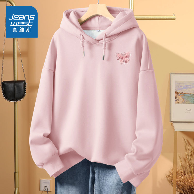 JR真维斯女装2025年冬季潮牌时尚小众不擦奥粒绒连帽卫衣上衣女