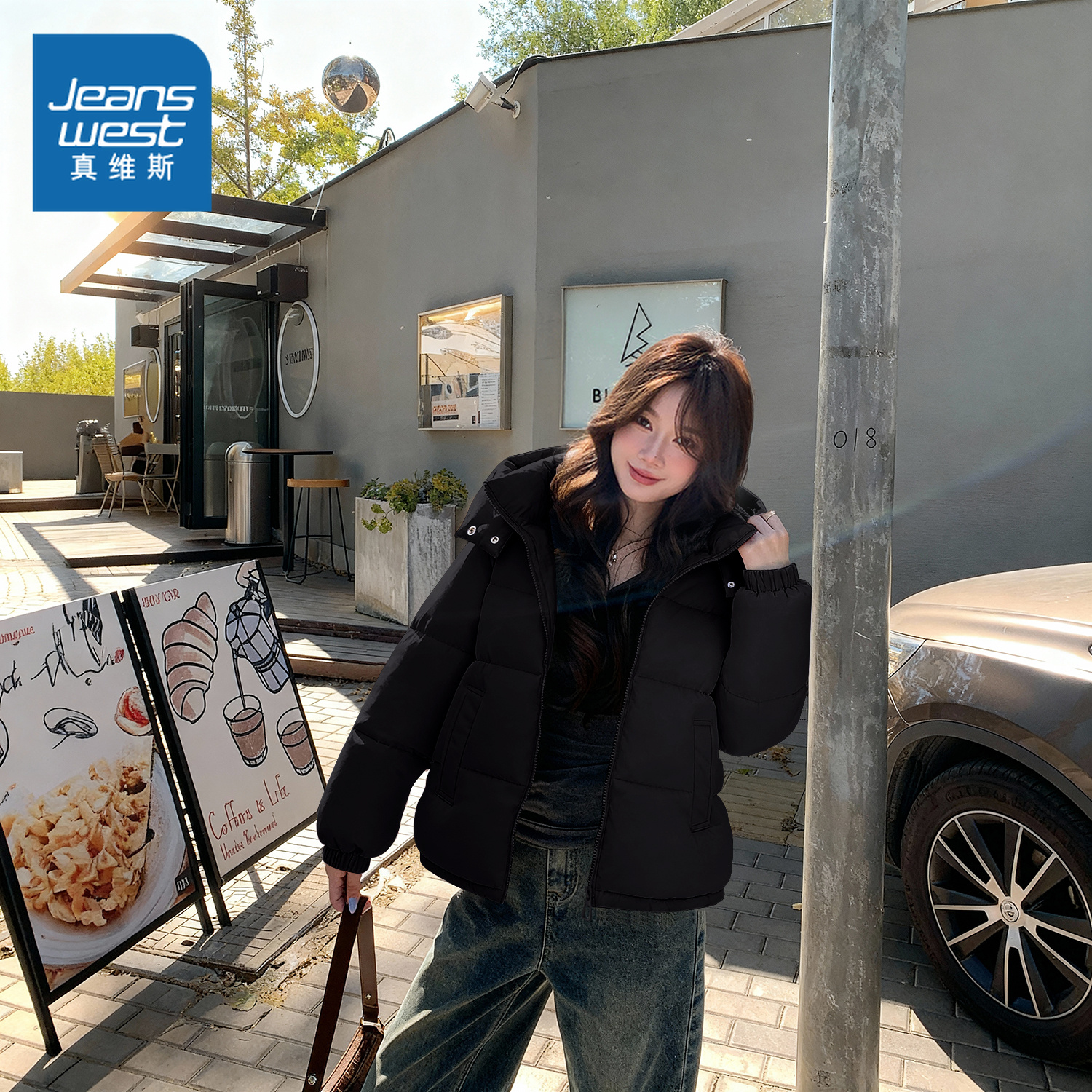 真维斯女士冬季新款连帽棉服外套