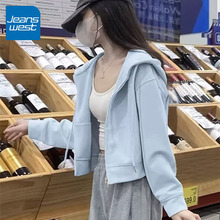 KV真维斯蓝色连帽开衫卫衣女春秋季2025新款时尚洋气休闲短款上衣