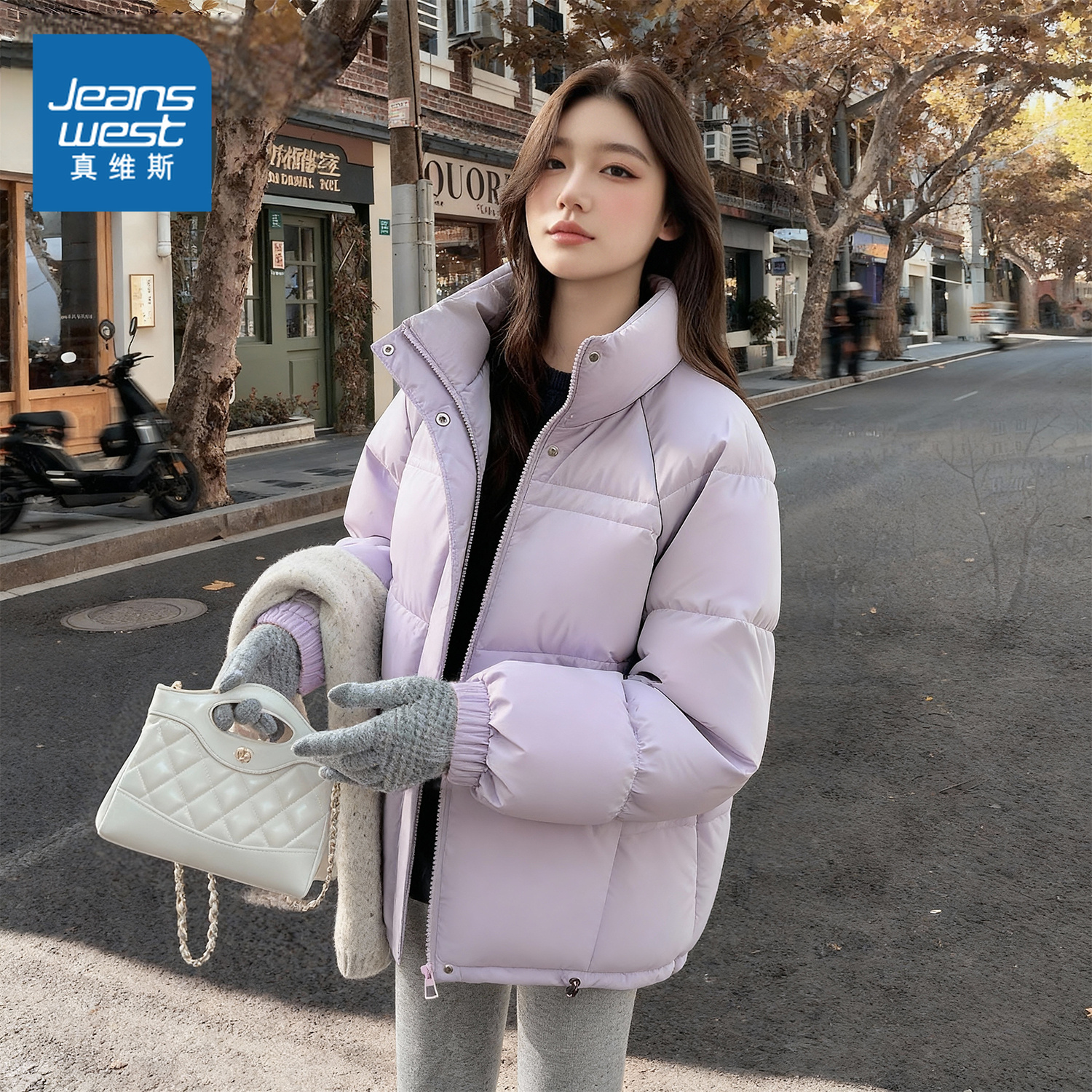 NOW真维斯立领短款羽绒服女2025新款冬保暖巨好看的棉袄冬装外套