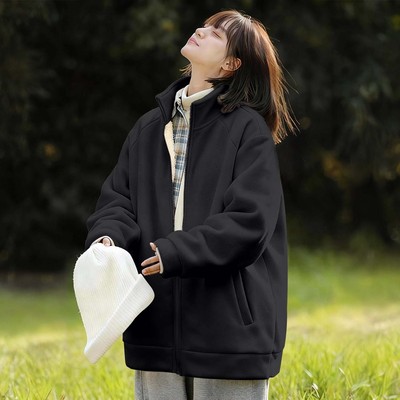 真维斯黑色加绒外套女2025新款