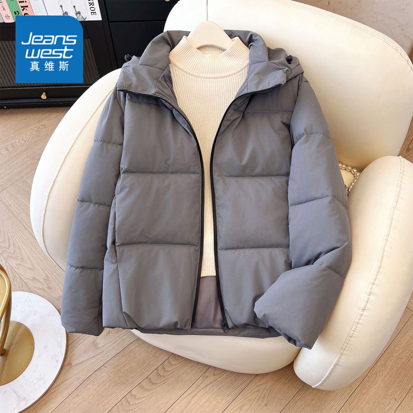 GL真维斯棉服女款2025新款小个子短款冬季保暖加厚连帽棉袄外套女