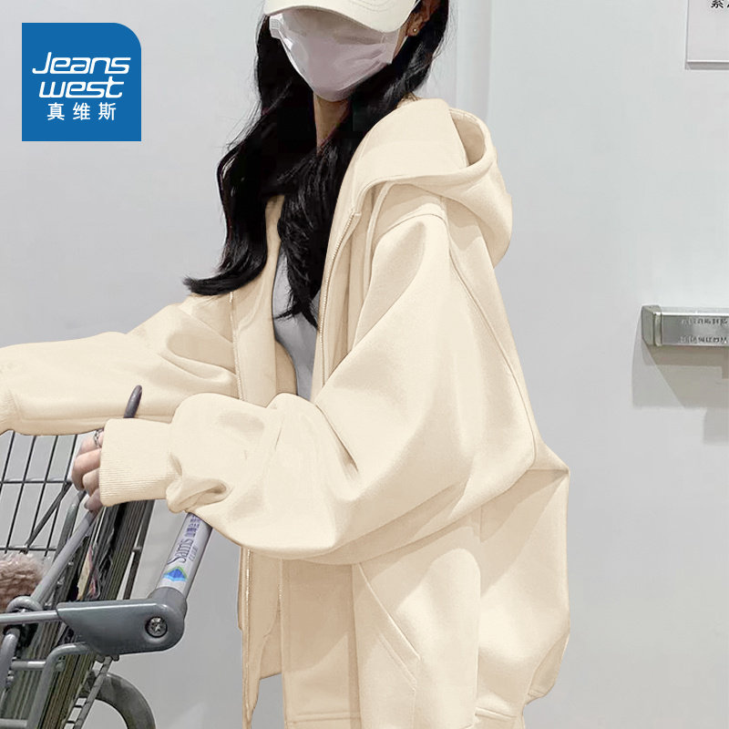 JR真维斯女装流行宽松小众女式外套2025年秋冬新品连帽卫衣开衫女