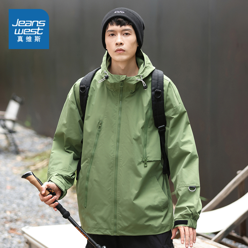 户外运动宽松连帽休闲外套真维斯