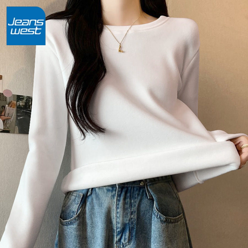 KCV真维斯薄绒打底衫女2025新款加绒长袖上衣女款时尚百搭圆领