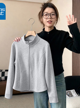 KV真维斯麻灰色修身卫衣外套女2026新款早春穿搭小个子短款上衣服