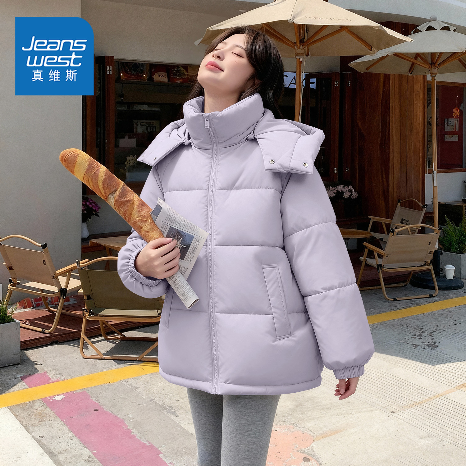 真维斯紫色棉衣棉服女款2025新款