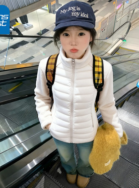 KV真维斯白色立领修身外套女2025新款秋冬季保暖宽松显瘦内胆上衣