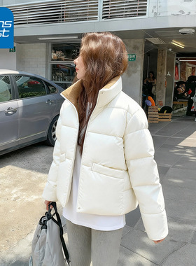KV真维斯白色棉服女款2025新款冬季小个子加厚立领短款夹棉面包服