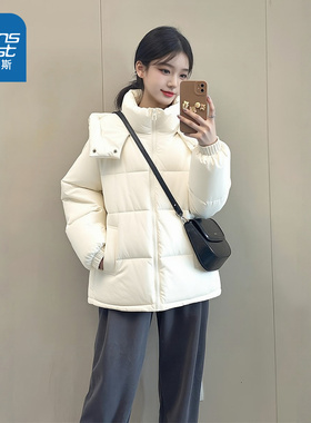 NOW真维斯白色棉服棉袄女款2025新款冬季小个子巨好看的冬装外套