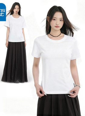 KV真维斯白色宽松圆领短袖女t恤夏2026年新款纯棉百搭正肩上衣服