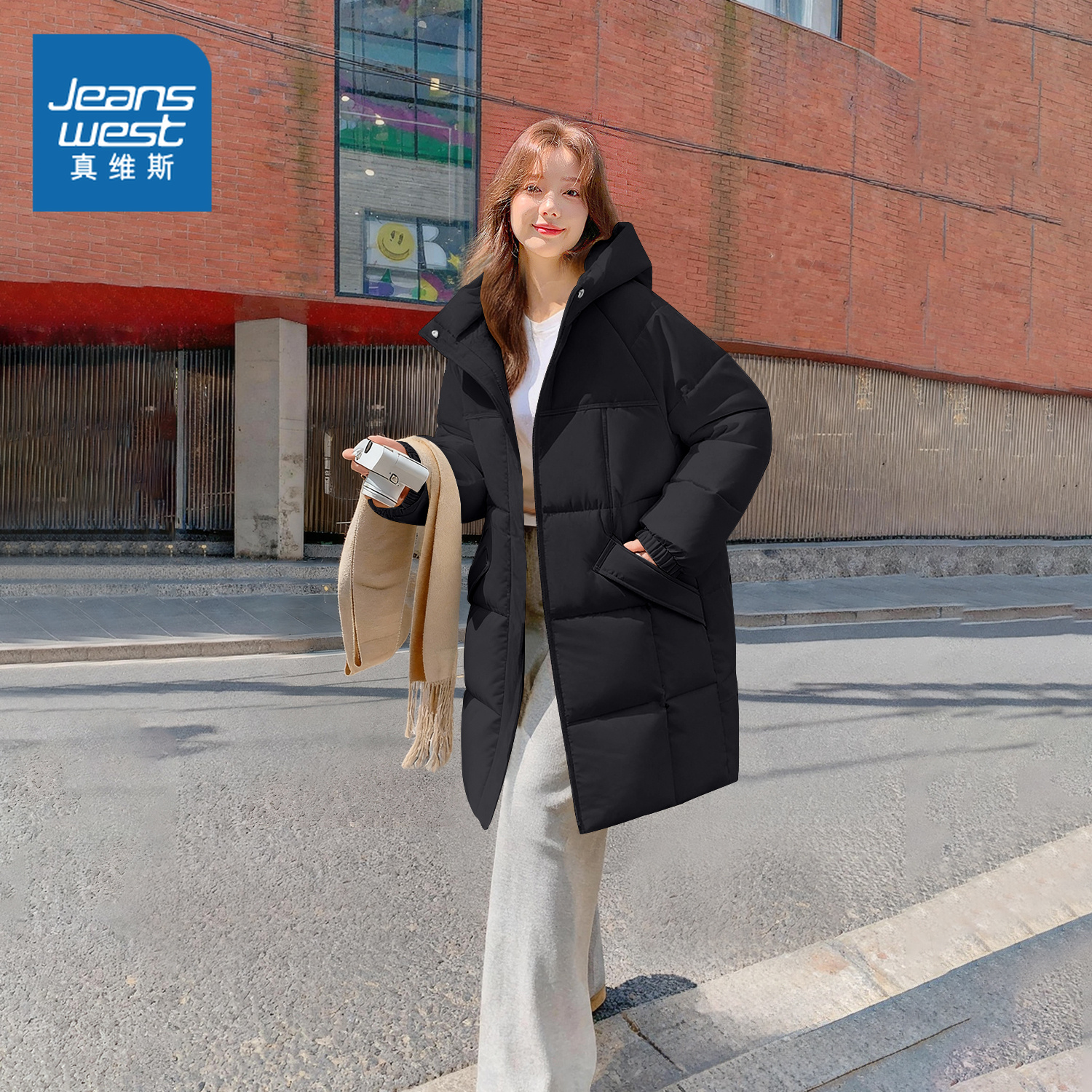 真维斯中长款棉服女冬装厚外套