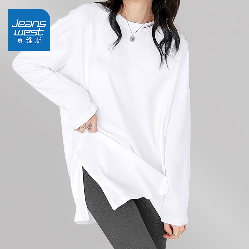 真维斯白色长袖t恤女2025新款秋