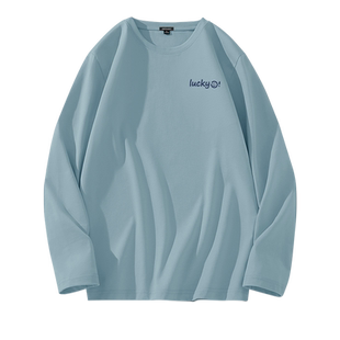GV真维斯重磅纯棉长袖t恤男夏季浅蓝色圆领卫衣青少年内搭打底衫B