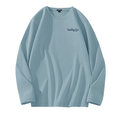 GV真维斯重磅纯棉长袖t恤男夏季浅蓝色圆领卫衣青少年内搭打底衫B