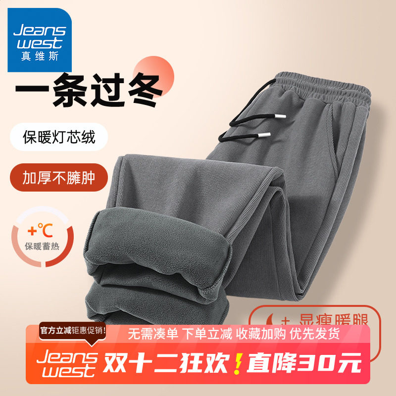 GV真维斯加绒裤子男冬季男士保暖加厚灯芯绒直筒裤男款条绒裤男B