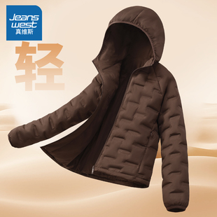 LB真维斯轻薄棉服女2025新款冬季压胶无缝保暖棉袄小个子连帽上衣