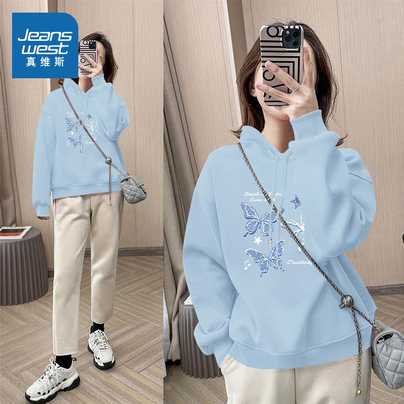 真维斯蓝色连帽卫衣女款秋冬季