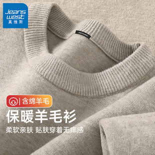 GV真维斯毛衣男款秋冬季新款男士保暖加厚羊毛衫男款圆领针织衫B