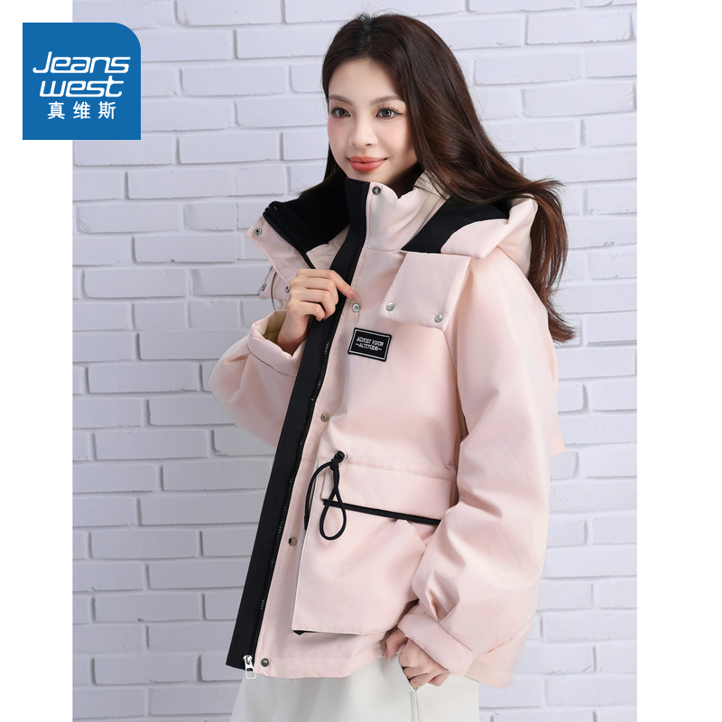 小个子穿搭保暖连帽羽绒宽松外套