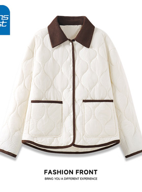 NOA真维斯棉服女2026冬新款防寒流行撞色翻领休闲小个子轻薄棉袄