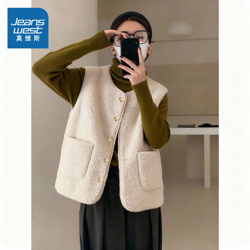 NOW真维斯摇粒绒羊羔绒马甲女外穿冬2025新款两面穿保暖内搭背心
