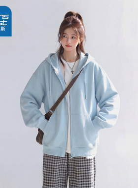 NOB真维斯蓝色开衫卫衣女款慵懒风2026早春新款宽松休闲上衣外套