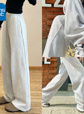 KV真维斯灰色弯刀阔腿裤女秋冬2025新款加绒卫裤小个子休闲运动裤