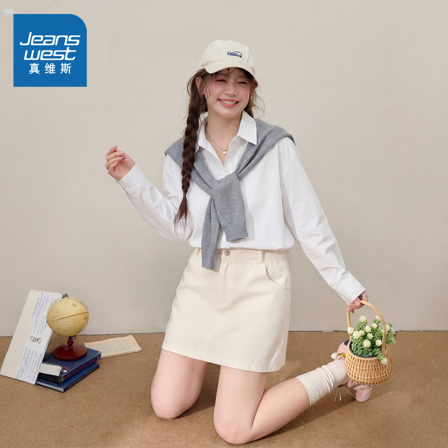 NOB真维斯白色撞色针织披肩衬衫女2026新款宽松休闲好看长袖衬衣,女装/女士精品,衬衫,淘宝优惠券,粉丝福利购,淘宝优惠卷